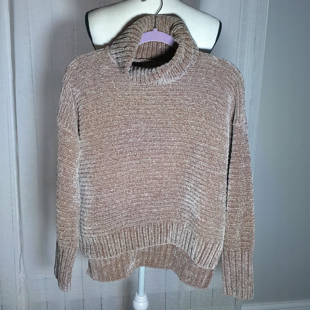 PINK ROSE Long Sleeve Turtleneck Hi Lo Tanish Soft Ribbed Sweater XL